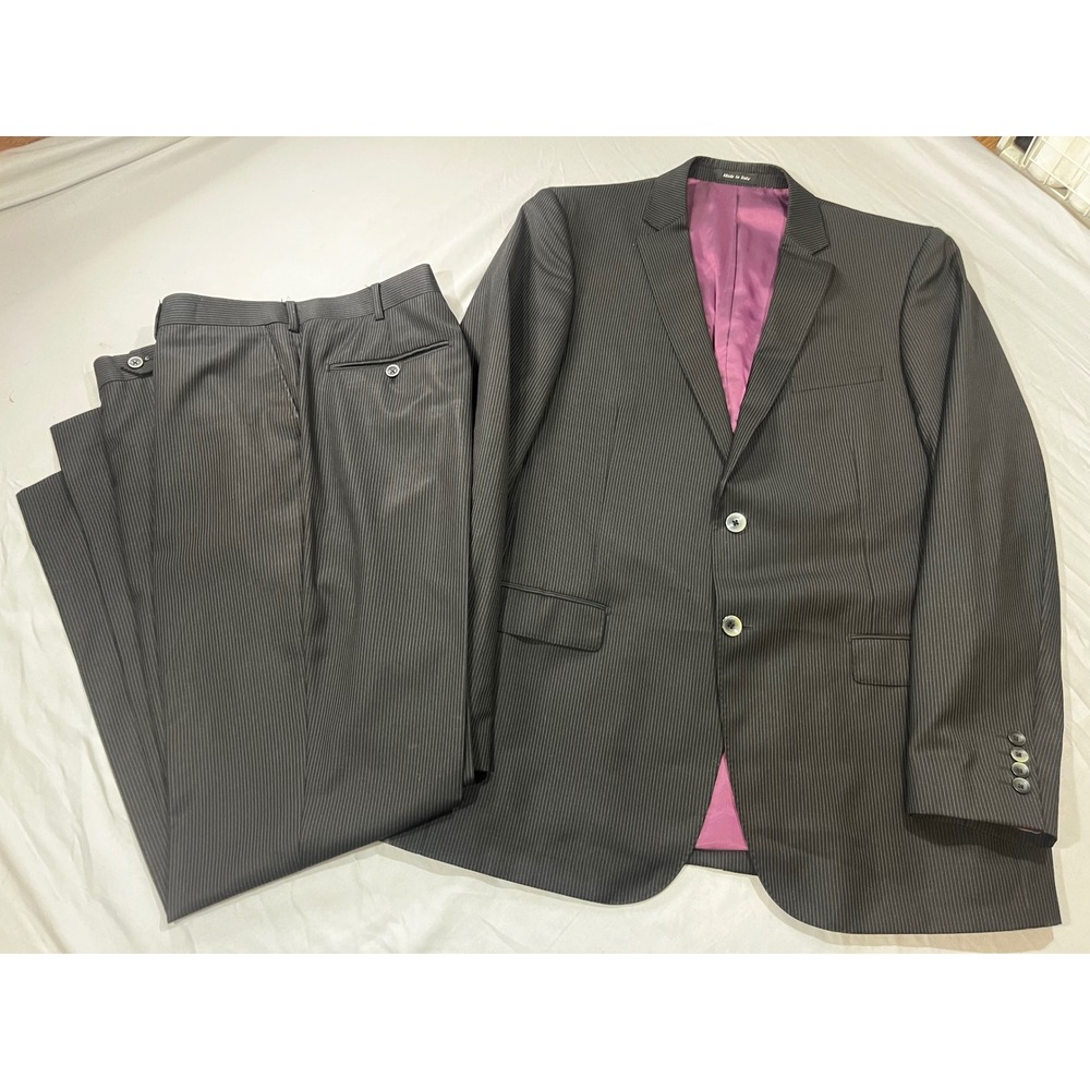 TIGLIO Luxe Slim Fit Pinstripe Wool Super 150s Dandy Suit Jacket Pants 46L Italy